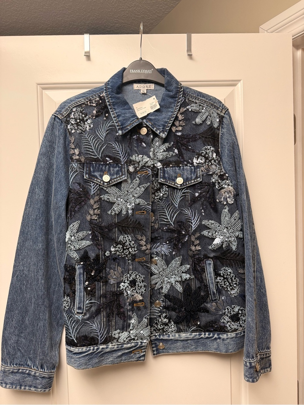 Adore Denim Jacket with Navy & Light-Blue Floral Embroidery